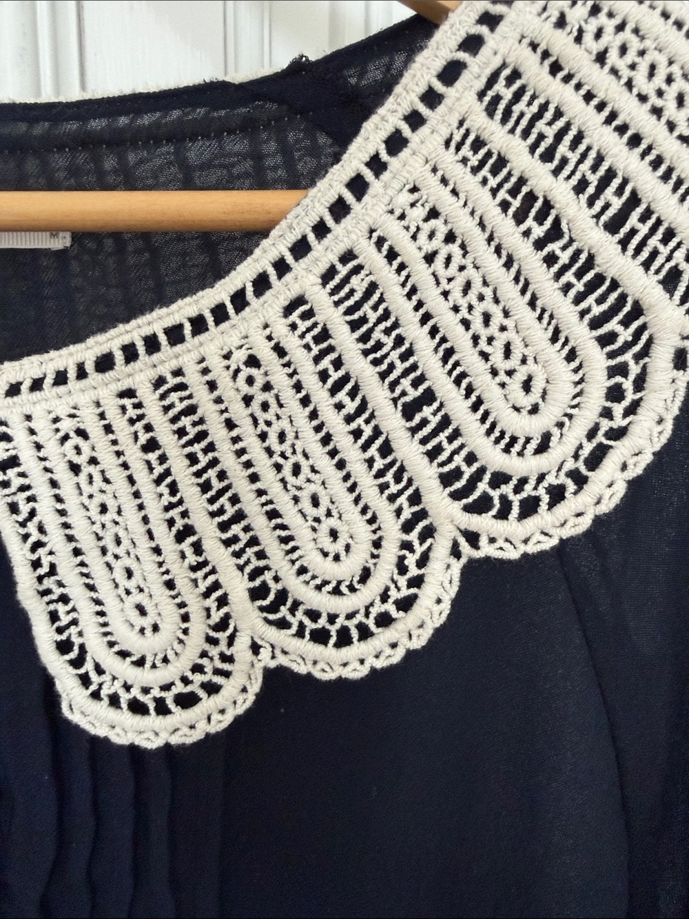 Lowrys Farm Navy Sheer Crochet Collar Blouse, Size M - Cottagecore - Picture 5 of 10